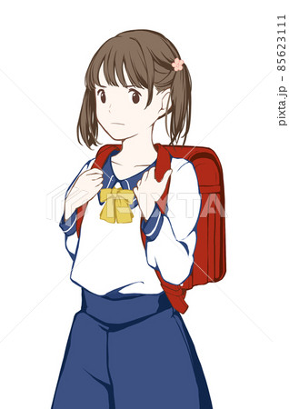 人物 女の子 子供 睨むのイラスト素材