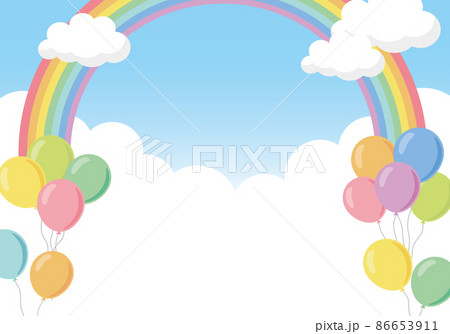カラフル 風船 虹 フレームのイラスト素材
