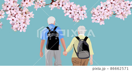 シニア 老夫婦 後姿 夫婦のイラスト素材