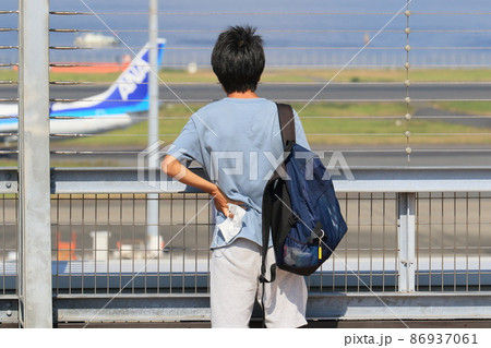 見送り 空 空港の写真素材