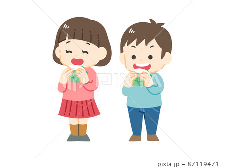 子供 かわいい お菓子 食べるのイラスト素材
