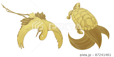 鶴亀 縁起物 長寿 イラストのイラスト素材