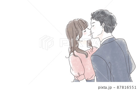 男女 キス カップル イラストのイラスト素材