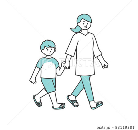 親子 母親 子供 手を繋ぐのイラスト素材