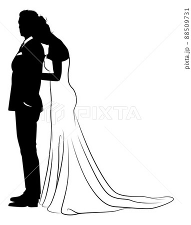 人物 結婚 シルエット ウェディングのイラスト素材