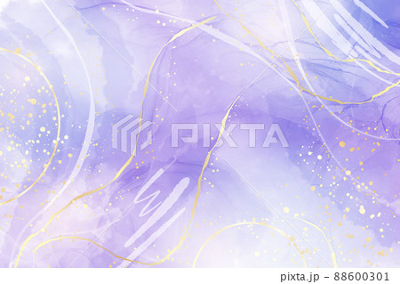 Abstract Dusty Violet Liquid Watercolor Background With Branch And Gold  Foil Elements Pastel Lavender Alcohol Ink Drawing Effect With Golden Stains  Vector Illustration Of Botanical Elegant Wallpaper Stock Illustration -  Download Image