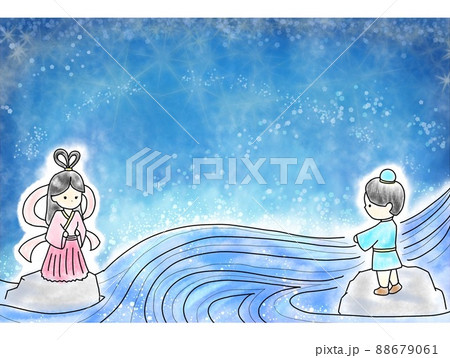 七夕 天の川 織姫 彦星のイラスト素材