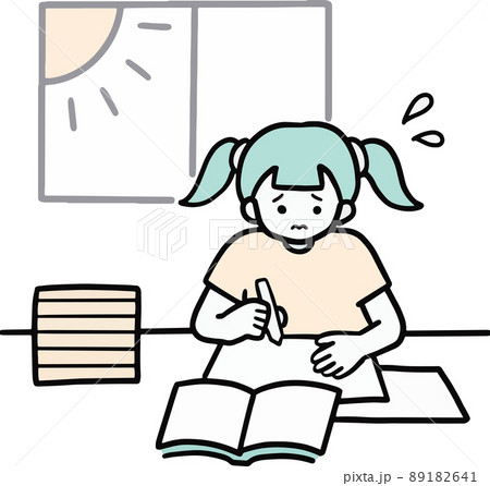 夏休み 宿題 かわいいのイラスト素材