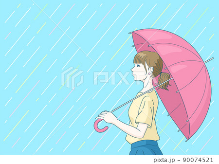 女性 横向き 雨 傘のイラスト素材