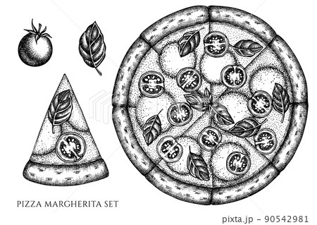 マルゲリータ ピザ イラスト バジルのイラスト素材 マルゲリータ ピザ イラスト バジルのイラスト素材