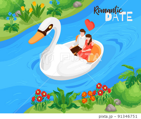 つがい 白鳥 ハート カップルのイラスト素材