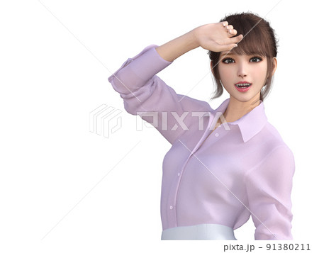 手をかざす 遠くを見る 人物 女性の写真素材