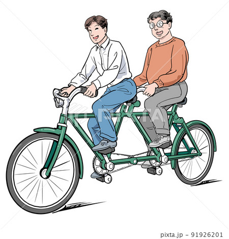 人物 男性 自転車 二人乗りのイラスト素材