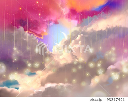 宇宙 イラスト 月 かわいいの写真素材