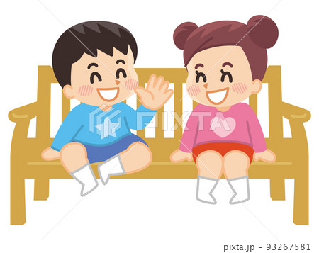男の子 女の子 子供 座るのイラスト素材