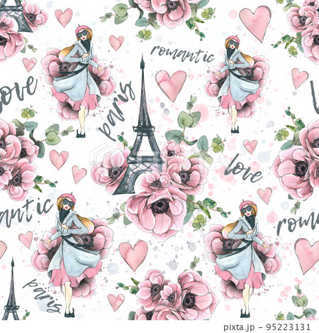 エッフェル塔 パリ 水彩 かわいいのイラスト素材