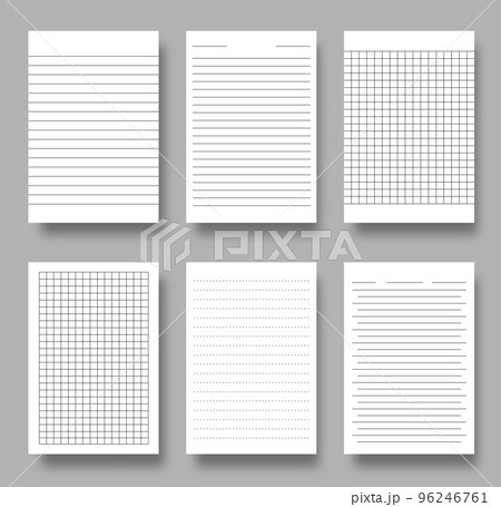 Realistic notebook cover mockup and paper pages with lines and