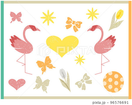 フラミンゴ かわいい ハート柄 背景 動物のイラスト素材 フラミンゴ かわいい ハート柄 背景 動物のイラスト素材
