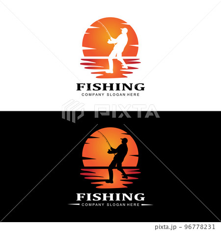 Salmon Fish and Fishing Rod - Fishing Logo. Template Club Emblem