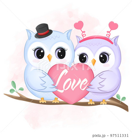 フクロウ(カップル)色鉛筆画フクロウ(カップル)色鉛筆画 フクロウ