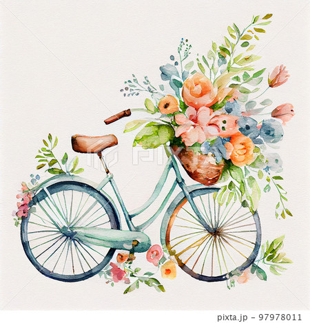 水彩画 自転車 フラワー 花の写真素材 - PIXTA