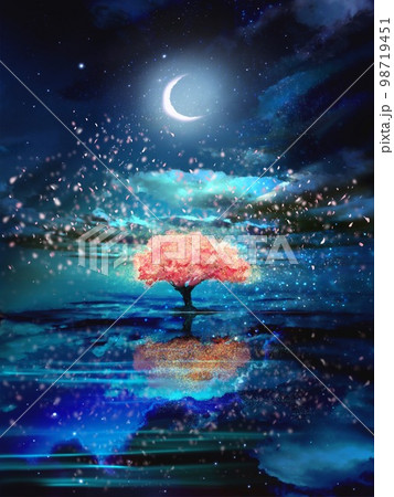 桜 月 夜桜 夜のイラスト素材 - PIXTA