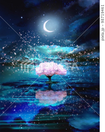 桜 月 夜桜 満月のイラスト素材 - PIXTA