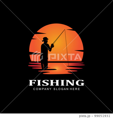 Fishing Logo Vector Fishery Logotype With Fisherman In Boat And