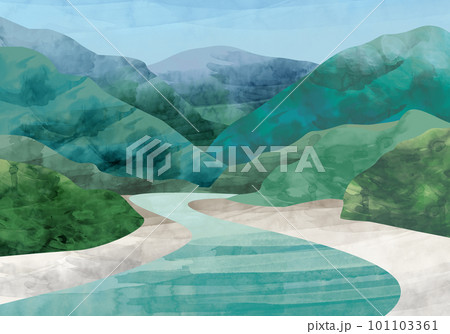 上高地 水彩画のイラスト素材 - PIXTA
