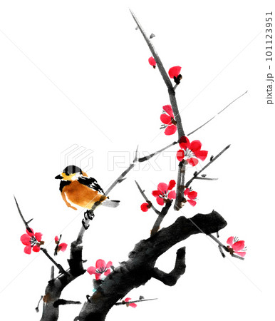 水墨画 鳥 小鳥 墨絵のイラスト素材 - PIXTA