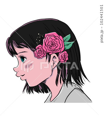 横顔 薔薇 女性 ポートレートのイラスト素材 - PIXTA