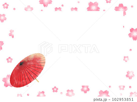 【原画】和風イラスト 桜と和傘 額縁付き モダン和風アート 桜＿和傘＿太鼓イラスト - No: 988254｜無料イラスト・フリー