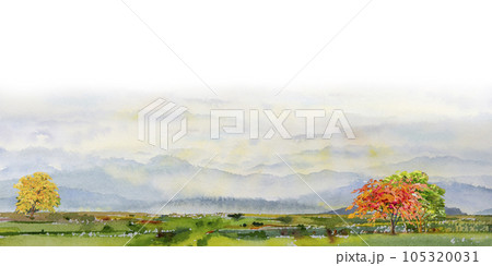 空 山並み 水彩画 山のイラスト素材 - PIXTA