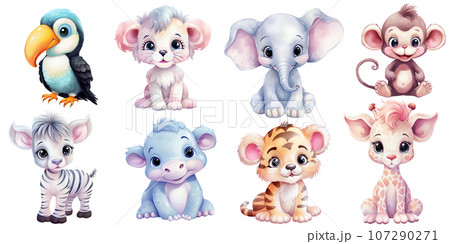 Watercolor Mascot Big Elephant Kids Tee PNG Clip Art Design 