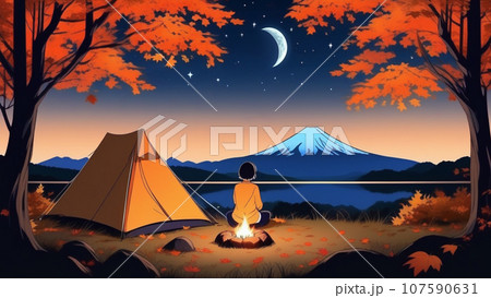 富士山 テント キャンプ 星空のイラスト素材 - PIXTA