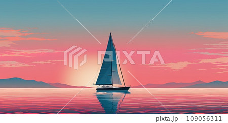 夕日 夕焼け 海 ヨットのイラスト素材 - PIXTA