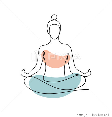 Woman doing yoga exercises. Icons of healthy food, vegetables and