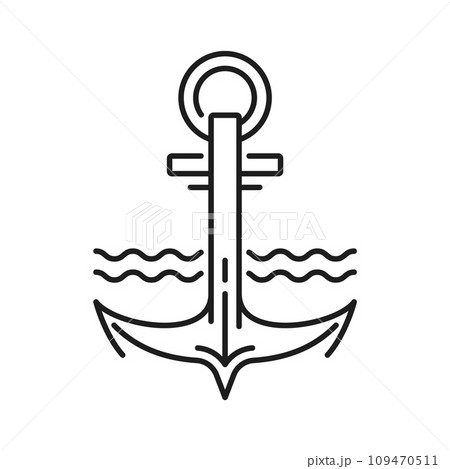 Marine anchor monochrome vector icon. Navy armature, ocean fleet