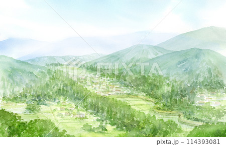 棚田 風景 水彩 水彩画の写真素材 - PIXTA