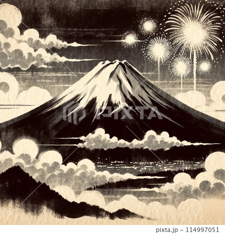 富士山 富士 水墨画 山のイラスト素材 - PIXTA