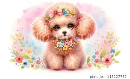 花 動物 犬 トイプードルのイラスト素材 - PIXTA