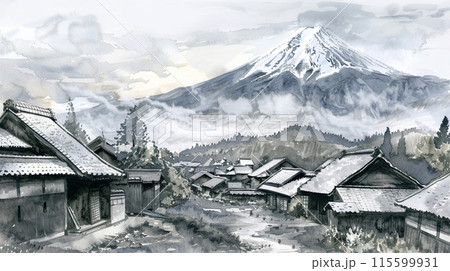 水墨画 日本の伝統的な家屋 家 水墨画 house 住宅の写真素材 - PIXTA