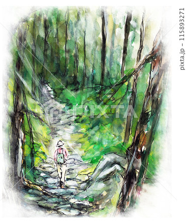 絵画 日本 和歌山県 熊野古道の風景 インテリアアート額付き