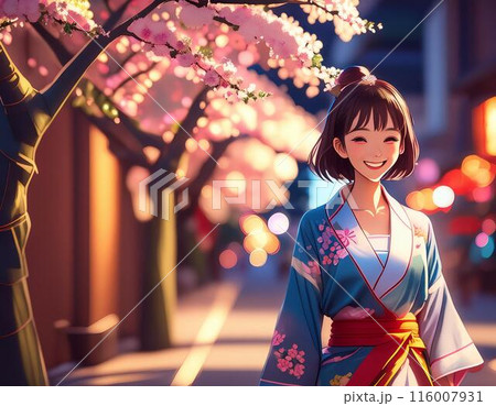 女性 桜 ポートレート 和服のイラスト素材 - PIXTA
