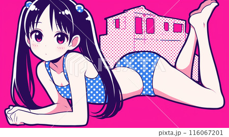 アニメ風手描き水着イラスト アニメ風 美少女 ビキニ Anime Styleのイラスト素材 - PIXTA