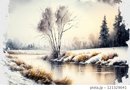 木 水彩画 雪 冬の写真素材 - PIXTA