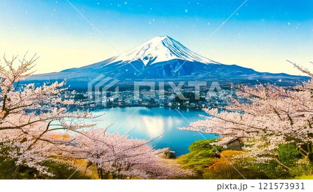 河口湖 逆さ富士のイラスト素材 - PIXTA