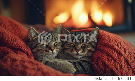 暖炉 いろり 囲炉裏 猫科の写真素材 - PIXTA
