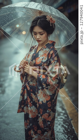 和傘 傘 着物 女性のイラスト素材 - PIXTA