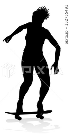 女性シルエットデザイン スケートボード シルエット スケボーのイラスト素材 - PIXTA
